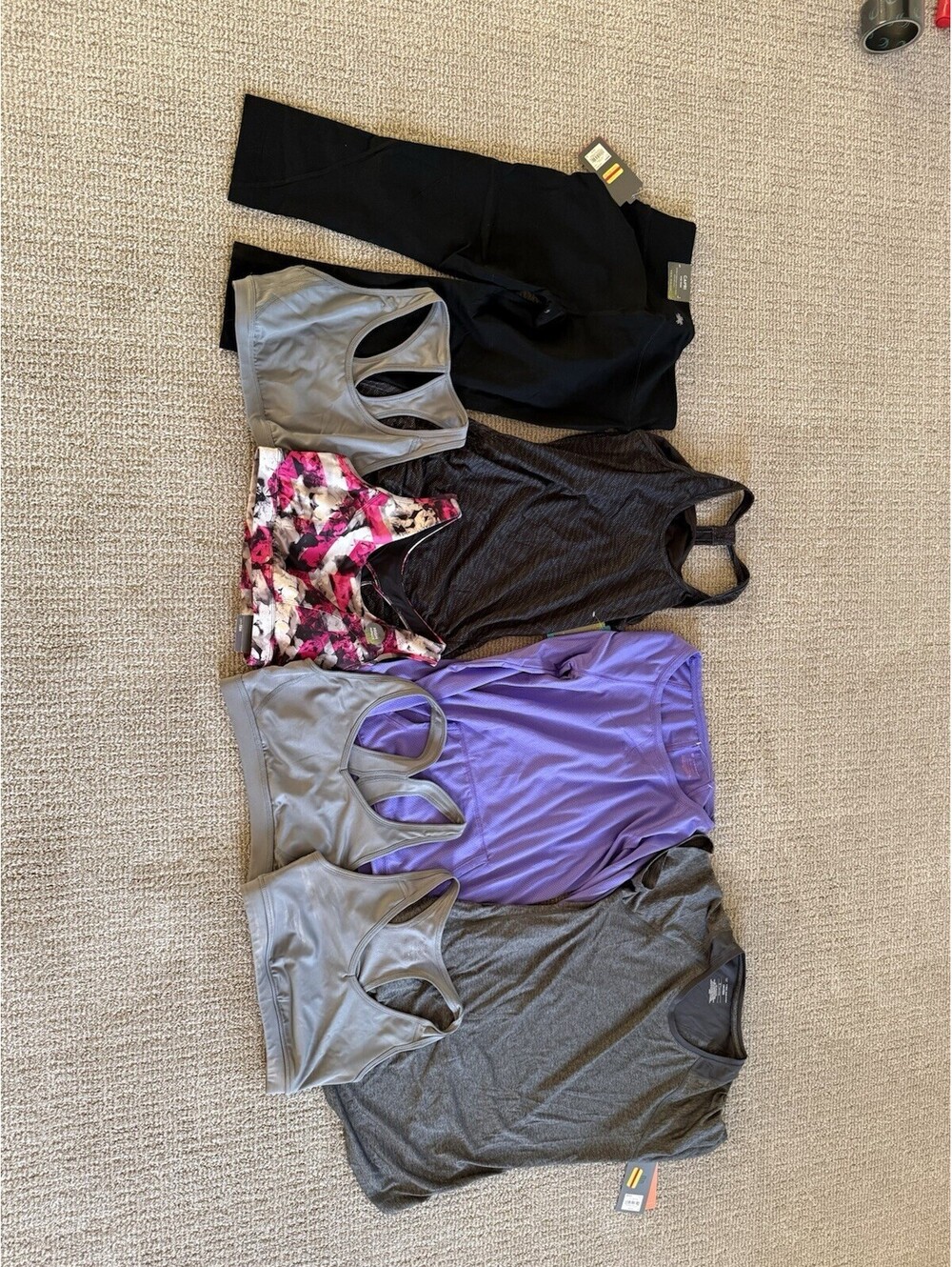 Women’s Tek Gear Activewear Lot 8 Pieces Sports Bras Tops Capri Pants S M